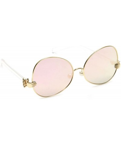 Square Women's Metal Sunglasses Butterfly Style Pearl Nose Pieces Colored Lens - Pink Mirrored - CX18G3RQGE5 $8.65 Butterfly
