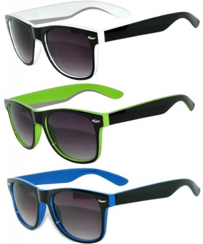 Vintage Two Tone Sunglasses Smoke Lens Classic Retro Style - 01 Green- Blue- White - 3 Pack - C711PLJQWCR $8.61 Wayfarer