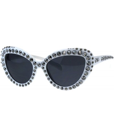 Spike Studs Sunglasses Womens Punk Fashion Oversized Frame UV 400 - White (Black) - C118EW7NZ97 $9.33 Oversized