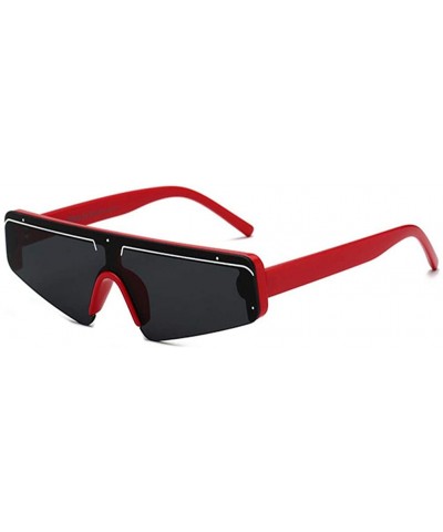 Flat Top Half Frame Sunglasses Women Retro Stripe Men Shades Rimless - Red Black - C418Y8G7REY $17.80 Rectangular