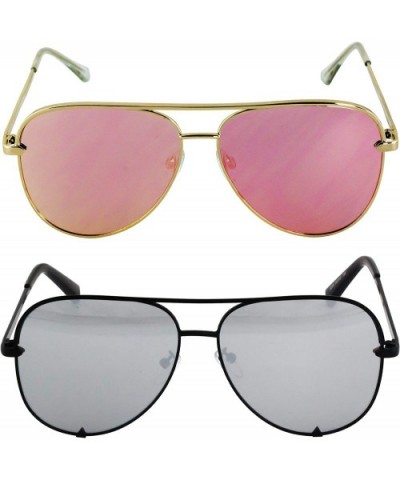 Designer Sunglasses Oversized Protection - Pink and Silver - C518T86ZL0Q $19.25 Aviator