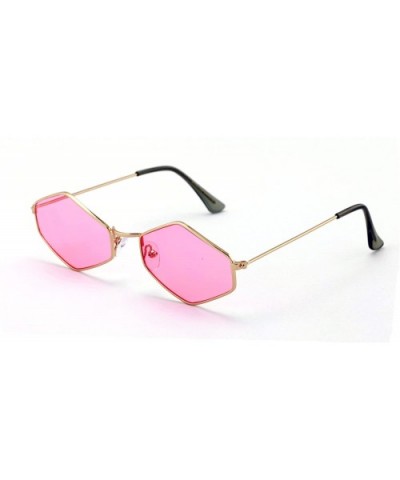 Metal Frame Slim Temple Color Lens Hexagon Sunglasses Rock and Roll - Pink - CW180K84X3A $5.99 Rectangular