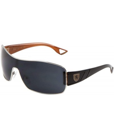 Khan Wrap Around One Piece Lens Sunglasses - Silver- Orange & Black Frame - CA18QK2HN5S $8.78 Shield