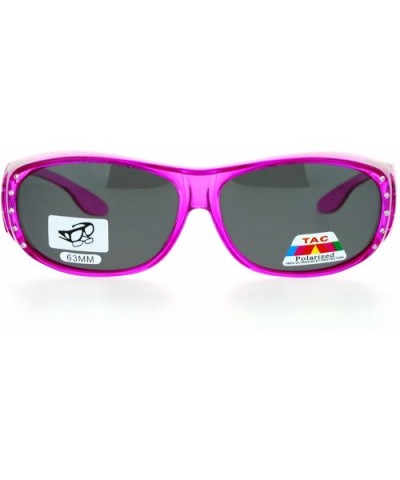 Polarized Antiglare 63mm Fit Over Rhinestone Womens Sunglasses - Pink - CD12HJTU1I7 $8.55 Rectangular