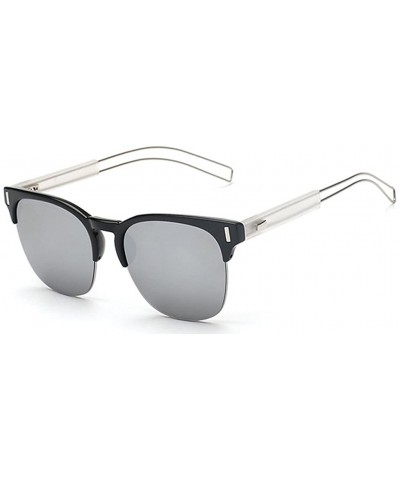 Unisex Classic Retro Designer Half Rim Sunglasses 55mm - Black/Silver - CB12E882E8R $9.71 Semi-rimless