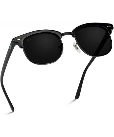 Classic Half Frame Polarized Semi-Rimless Rimmed Sunglasses - Black Frame / Black Rim / Black Lens - CX12JX1WSW1 $14.05 Semi-...
