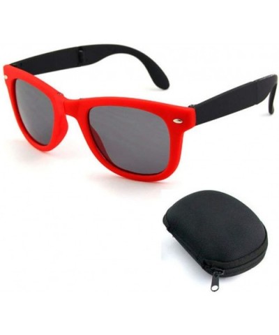 Foldable Sunglasses with Box Vintage Sun Glasses Men Shopping Travel Colorful - Red Gray-box - C1194OKDGYX $15.63 Oval