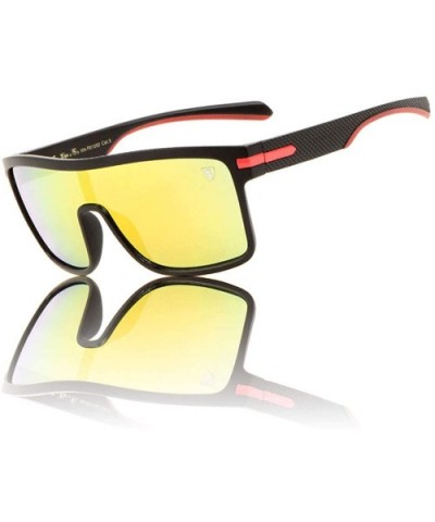 Flat One Piece Shield Lens Rectangular Sports Sunglasses - Yellow Red - C5199KH2NTT $17.77 Shield