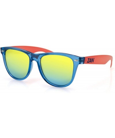 Minty Sunglasses - Blue and Orange Frame- Smoked Yellow Mirrow Lens - CE11ASEEZNH $13.22 Wayfarer