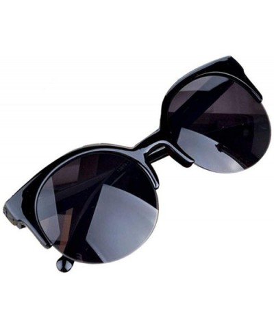 Men Women Vintage Sunglasses Cat Eye Semi-Rim Round Sunglasses UV400 Protection - B - CD196DKDTQT $4.78 Round
