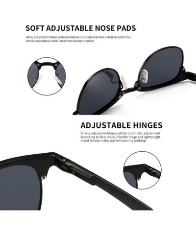 Classic Half Frame Retro Sunglasses with Polarized Lens - Black Metal Frame Gray Lens - CU12L8GFW9Z $19.07 Semi-rimless