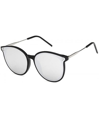 Unisex Sunglasses Retro Bright Black Grey Drive Holiday Oval Non-Polarized UV400 - Bright Black White - C318RH6RHS4 $6.83 Oval