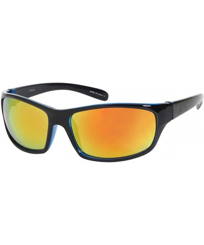 Sports Sunglasses with Color Mirror Lens 570010-REV - Black+clear Blue - CA12IRW5ETV $6.89 Wrap