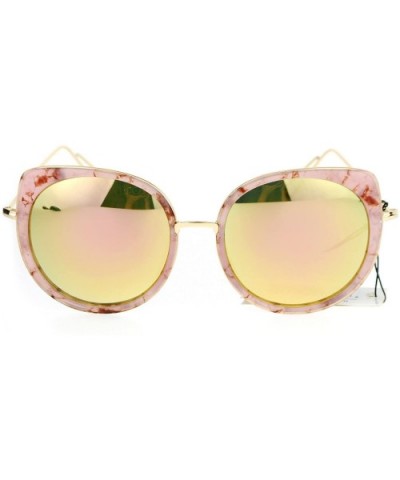 Womens Round Cat Eye Luxury Designer Bat Sunglasses - Pink Peach - CA12N5KF00H $8.88 Cat Eye