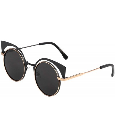 Round Frame Metal Brow Cat Eye Shield Sunglasses - Black Gold - CR1903UIN8R $9.56 Shield
