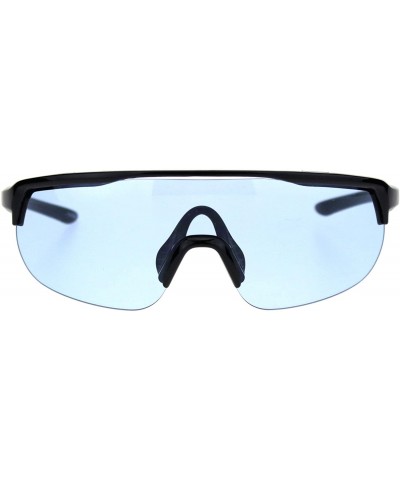 Shield Goggle Style Sunglasses Oversized Half Rim Sporty Fashion UV 400 - Black (Blue) - CX18UGMKG3R $9.96 Shield