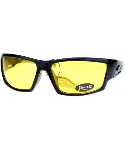 Mens Sunglasses Rectangular Wrap Around Biker Fashion - Black - CC121JIHNML $8.77 Rectangular
