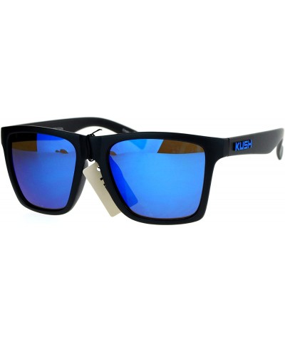 Kush Mens Color Mirrored Lens Matte Frame Rectangular Sport Horn Rim Sunglasses - Blue - CP12N4T7W67 $5.34 Rectangular