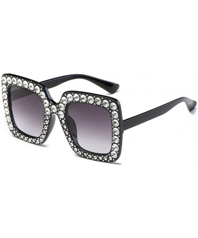 Women Sunglasses Crystal Brand Designer Oversized Square Sunglasses - C1 - CK18D9N2AIK $6.98 Square