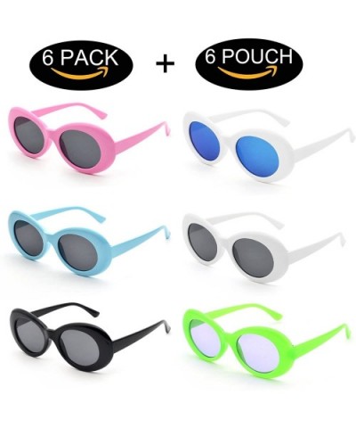 6-PACK Bold Retro Oval Lens Mod Style Thick Frame Sunglasses Clout Goggles with 6 Glasses Pouch - Multicolor - CP18GN6NDUU $1...