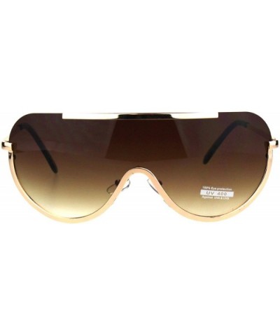 Futuristic Robotic Shield Exposed Lens Metal Rim Gradient Lens Sunglasses - Gold Brown - CX18HLRCTKU $10.23 Shield