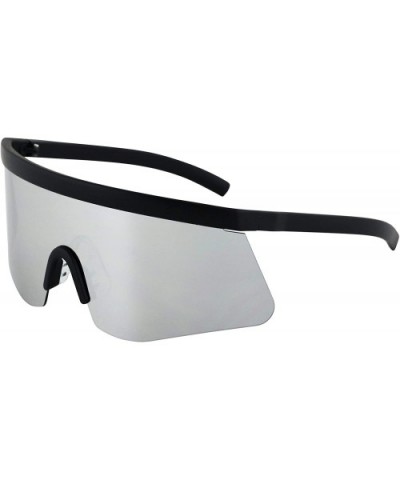 Oversized Super Shield Rainbow Mirrored Lens Semi Rimless Style Retro Flat Top Sunglasses - CI197S07TA2 $10.01 Semi-rimless