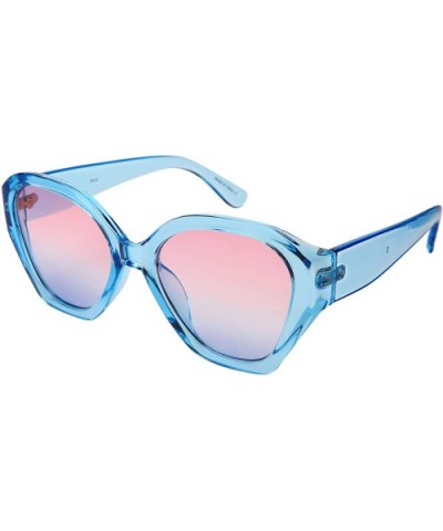 Geometric Wide Temple Plastic Women Sunglasses w/Flat Lens 34123-FLOCR - Clear Blue Frame/Pink-blue Lens - C818C4U5Q6N $7.85 ...