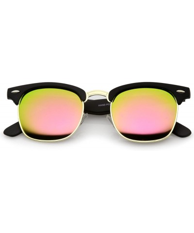 Rubberized Mirror Polarized Lens Half Frame Sunglasses 49mm - Rubberized Black-gold / Pink Mirror - CY17YHS9X6M $9.42 Semi-ri...