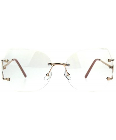 Rimless Clear Lens Glasses Womens Oversized Square Beveled Lens - Gold Pink - C7180NHTTNN $7.00 Rimless