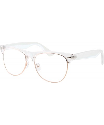 Retro Metal Semi-Rimless Fashion Clear Lens Glasses - Unisex - Clear Transparent- Gold Trim - CE18CCYS4ME $7.12 Rimless