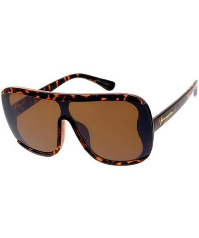 Flat Top Bulky Thick Frame Retro Fashion Aviator Sunglasses - Brown - C418UU2IZXD $8.66 Shield