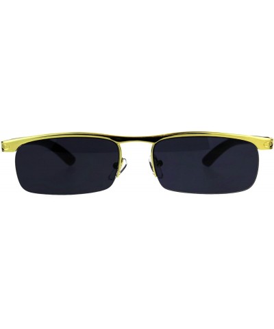 Mens Narrow Yellow Gold Half Rim Flat Top Metal Rim Pimp Sunglasses - Solid Black - CC18CLOETKO $11.53 Rectangular