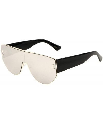 Oversized Flat Top One Piece Stud Geometric Shield Lens Sunglasses - Grey - C1197YLZ5TY $10.92 Shield