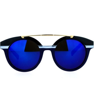 Mirrored Mirror Lens Retro Top Metal Bridge Horn Rim Sunglasses - Black Blue - CZ12IS3086D $10.82 Wayfarer