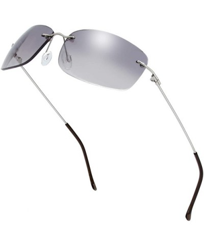 Minimalist Small Rectangular Sunglasses Clear Eyewear Spring Hinge - Gift Box Package - 104-silver- Gradient Grey - CZ193MSAK...