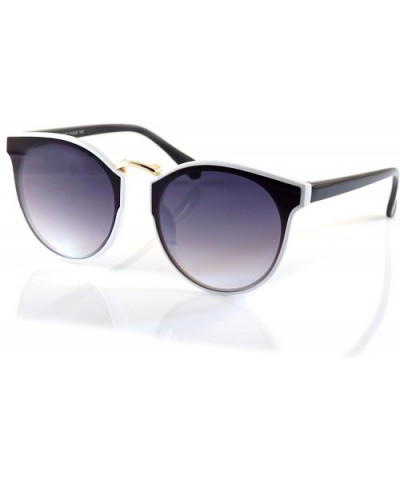 Horn Rimmed Gradient Mirror Lens Cat-Eye Round Couple Sunglasses A197 - White Black/ Black Gr - CB18EKAZ2MX $10.66 Wayfarer