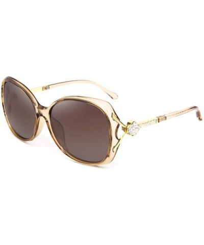 Fashion Oversized Polarized Sunglasses for Women Vintage Rhinstone Designer Sun Glasses - Brown Frame Brown Lens - C618S089CR...