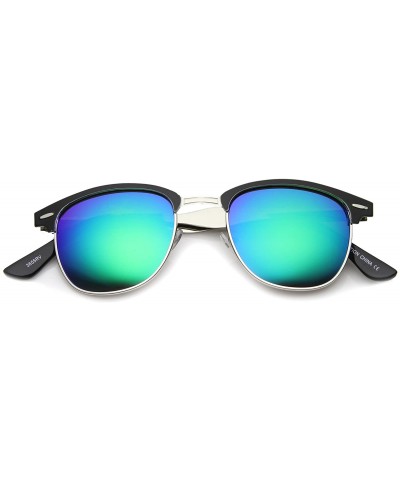 Retro Metal Temple Semi-Rimless Colored Mirror Lens Horn Rimmed Sunglasses 50mm - Black-silver / Midnight - CW128W82KI3 $7.56...