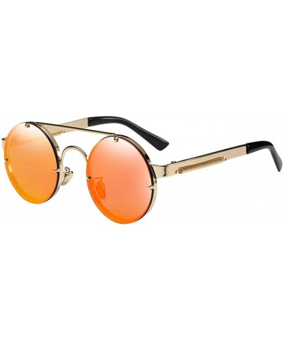 Retro Round Sunglasses Mens Womens with Case - UV 400 Protection Metal Frame - Red - CF18G7Z3ILQ $7.94 Wayfarer