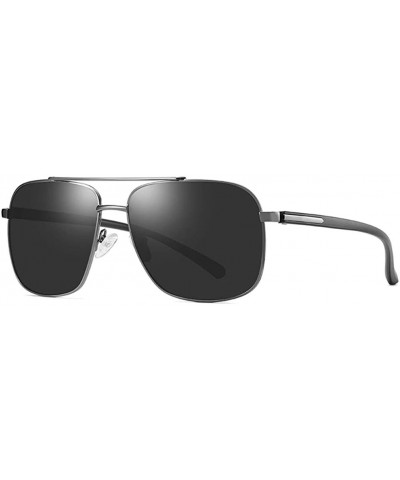 Polarized Square Sunglasses for Men UV400 Protection Lenses Metal Frame - Grey/Black - CM196UC2EWZ $5.14 Square