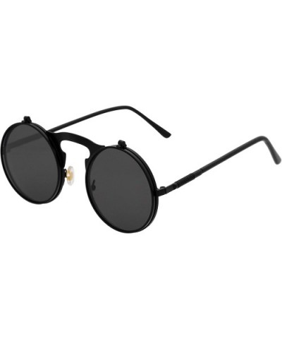 Retro Flip-Up Round Goggles Seampunk Sunglasses - Black/Black - CC18C3HYETY $10.21 Goggle
