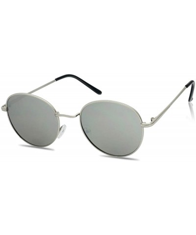 Colorful Classic Vintage Round Flat Lens Lennon Style Sunglasses - Silver Frame - Silver Mirror - CV18068WW5D $7.44 Aviator