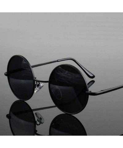 Retro Classic Vintage Round Polarized Sunglasses Men Er Sun Women Metal Frame Black Lens Eyewear Driving - CF199C0GA36 $23.57...