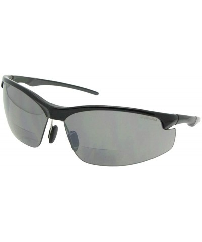 Sport Semi Rimless Bifocal Reader Sunglasses B55 - Shiny Black-non Polarized Gray Lens - CH18C4KYRNN $12.95 Semi-rimless