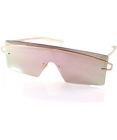 Futuristic Metal Cross Top Slim Flat One Piece Panel Sunglasses A199 - Pink Rv - CP18ERS9Q09 $10.84 Shield