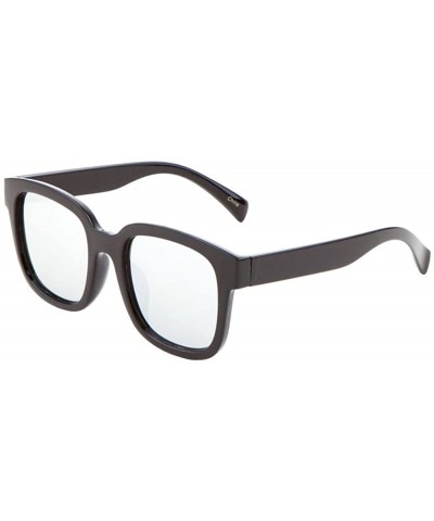 Classic Black Sunglasses Mirrored Flat Lens Mens Womens Trending Fashion - Silver - CM17X3GO62M $8.20 Wayfarer