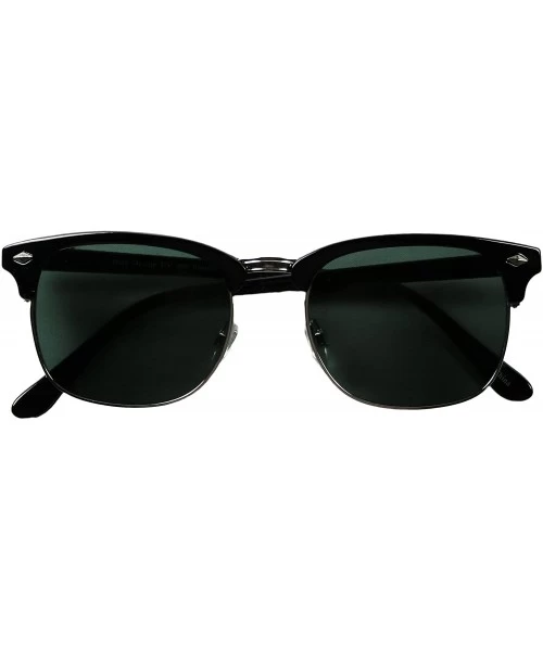 Premium Vintage Clubmaster Sunglasses - Black Frame W/ Gold Trim- Green Classic Lens - C812E0EHW1X $7.24 Semi-rimless