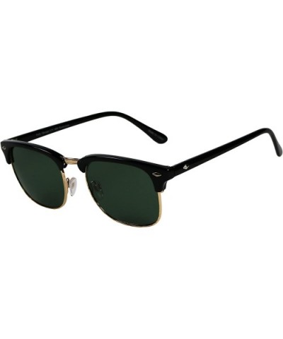 Premium Vintage Clubmaster Sunglasses - Black Frame W/ Gold Trim- Green Classic Lens - C812E0EHW1X $7.24 Semi-rimless