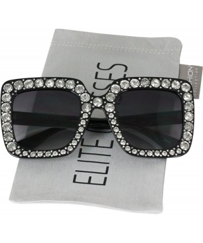 Oversized Square Frame Bling Rhinestone Crystal Brand Designer Sunglasses For Women 2018 - Black - CM180Q9EIKU $9.16 Goggle