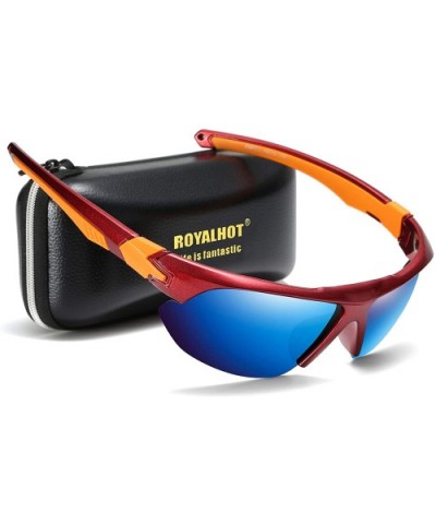 Polarized Sports Sunglasses Cycling Driving Fishing Glasses with 6 Interchangeable Lenses - Red Blue - CR18RMIZAOR $14.56 Sport